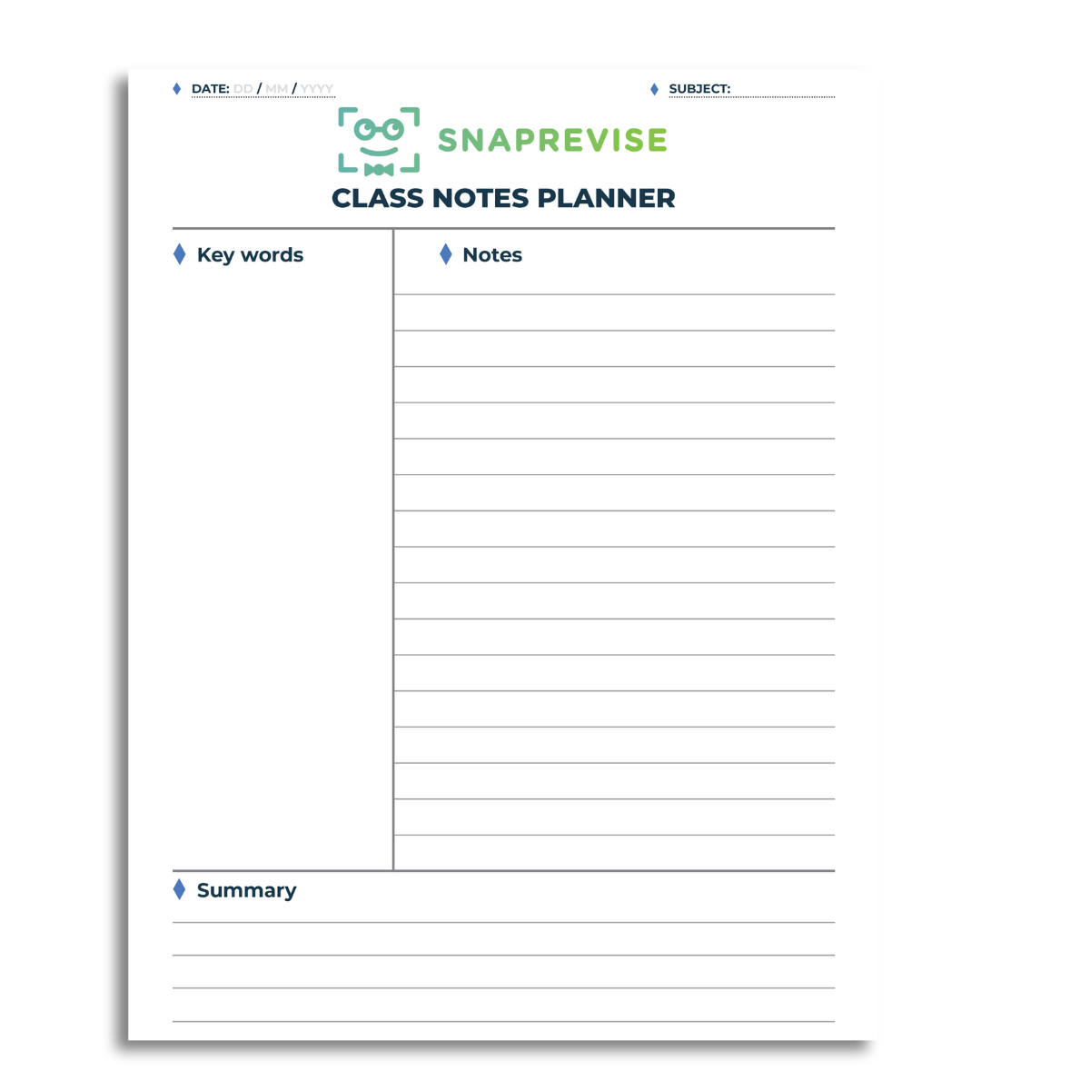 SnapRevise Class Notes Planner