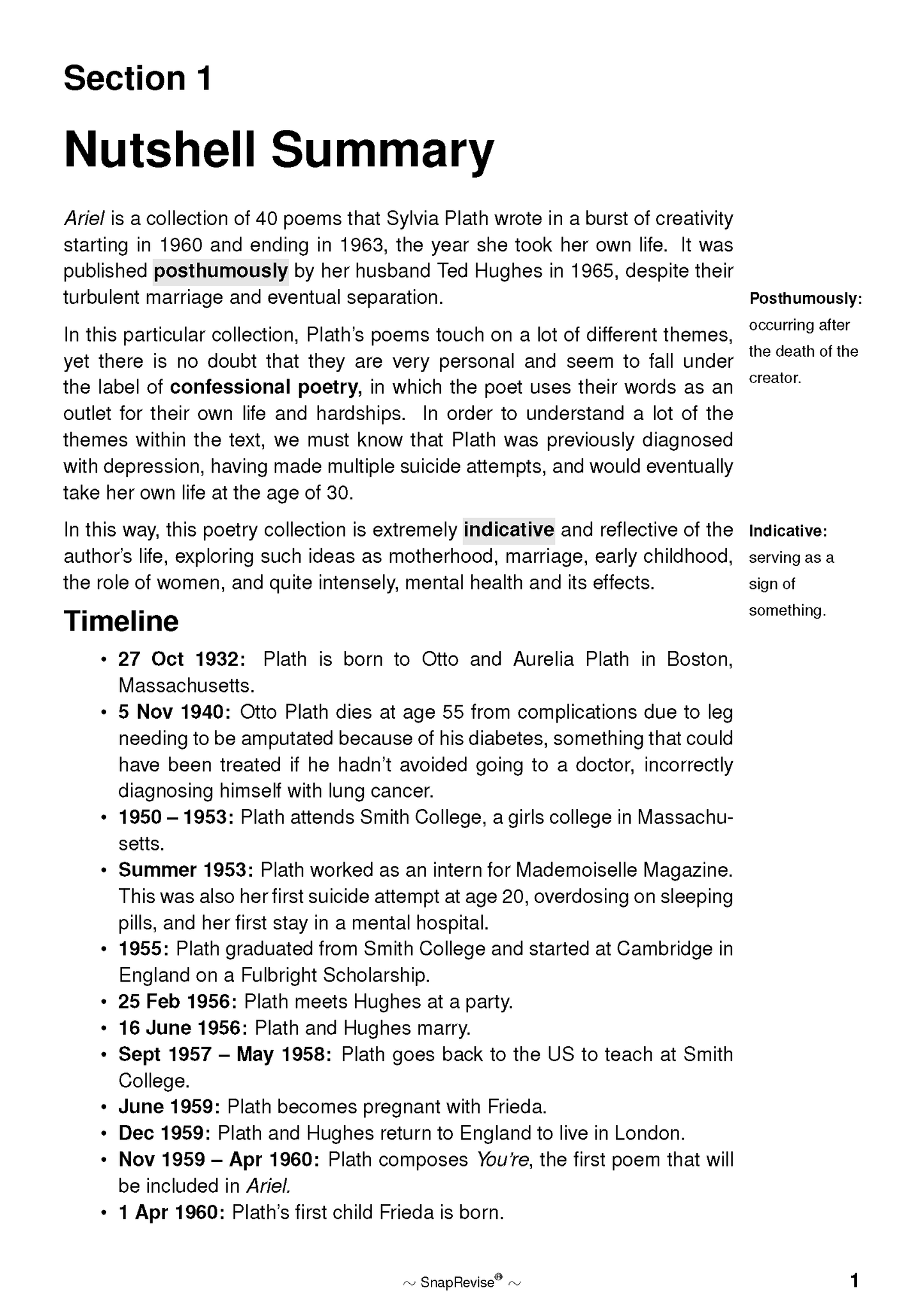 Text Guide: Ariel by Sylvia Plath