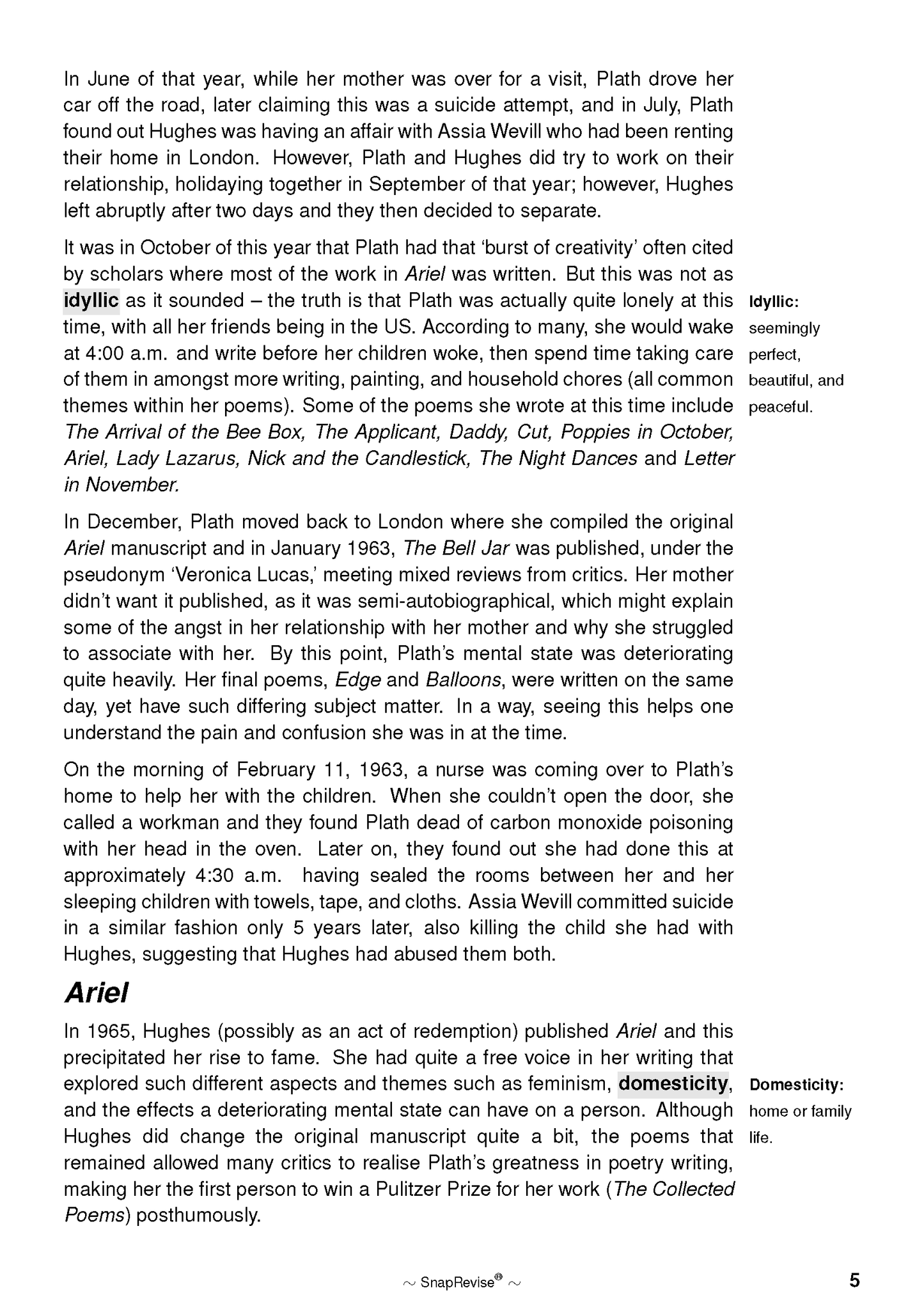 Text Guide: Ariel by Sylvia Plath