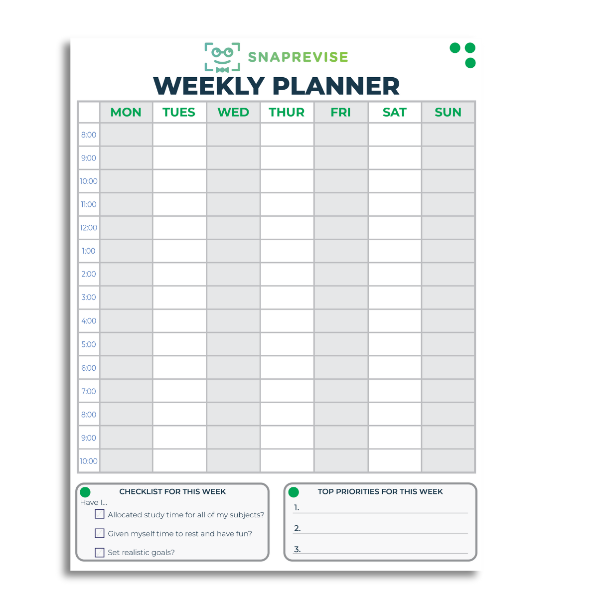 SnapRevise Weekly Planner