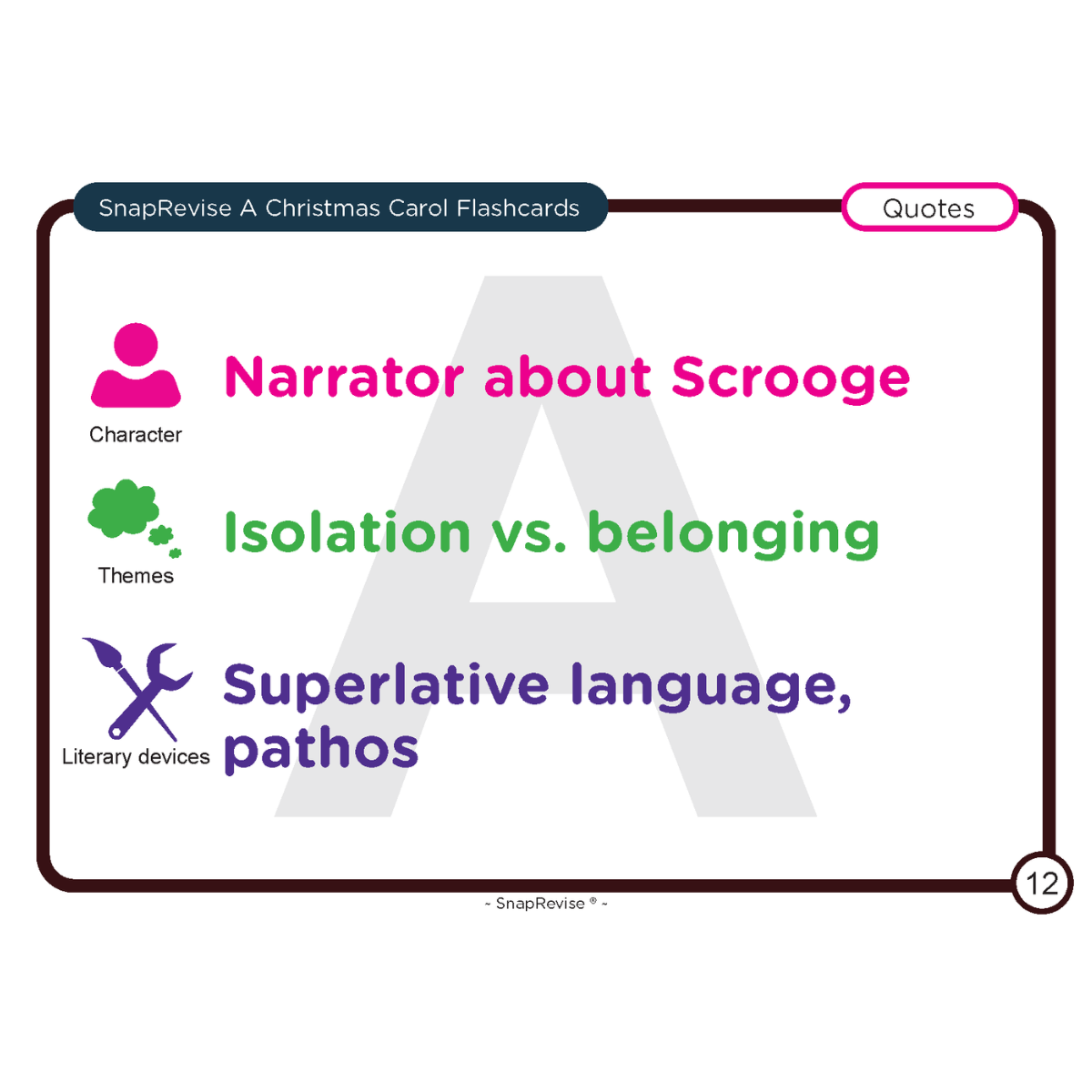 SnapRevise A Christmas Carol Flashcards by SnapRevise, with colorful graphics and text.