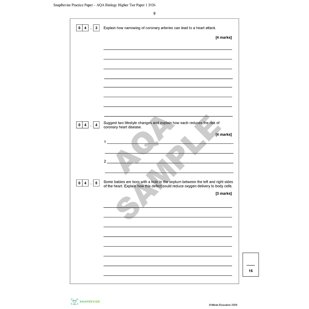 Sample AQA Biology Higher Tier Practice Paper with question outlines on a white background