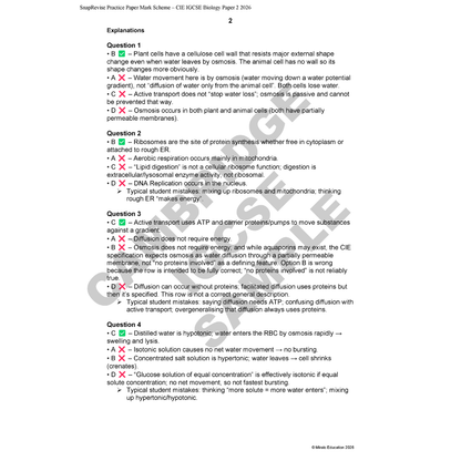 Practice paper with biology questions and answers on a white background