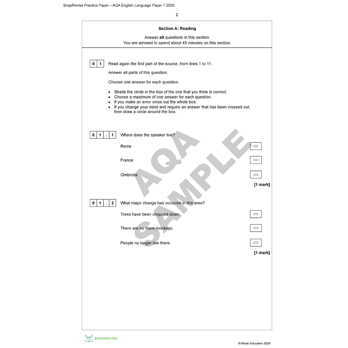 Sample of English Language AQA Paper