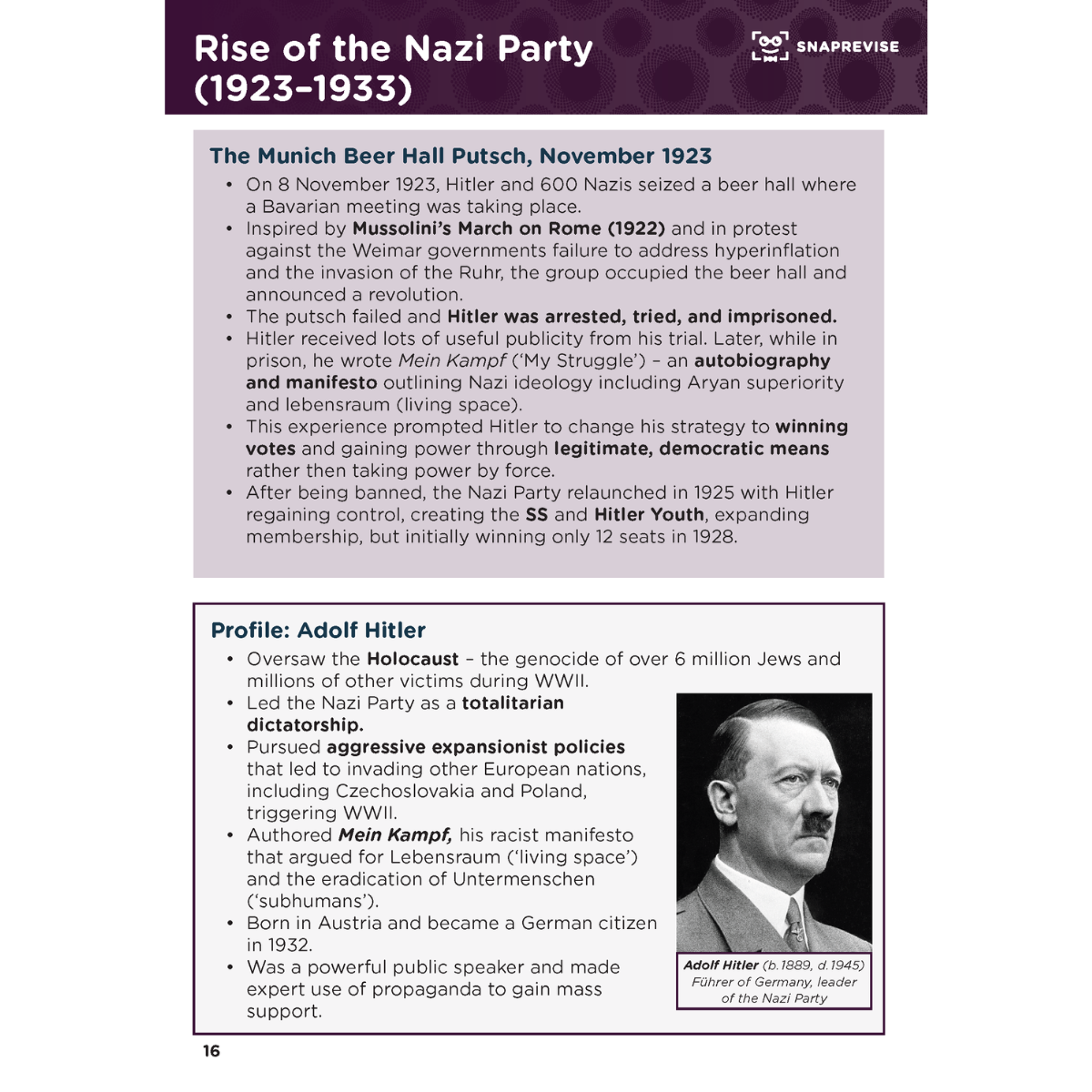 Summary notes of the Nazi party from Weimar and Nazi Germany, with historical details.
