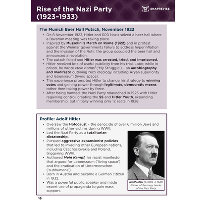 Summary notes of the Nazi party from Weimar and Nazi Germany, with historical details.
