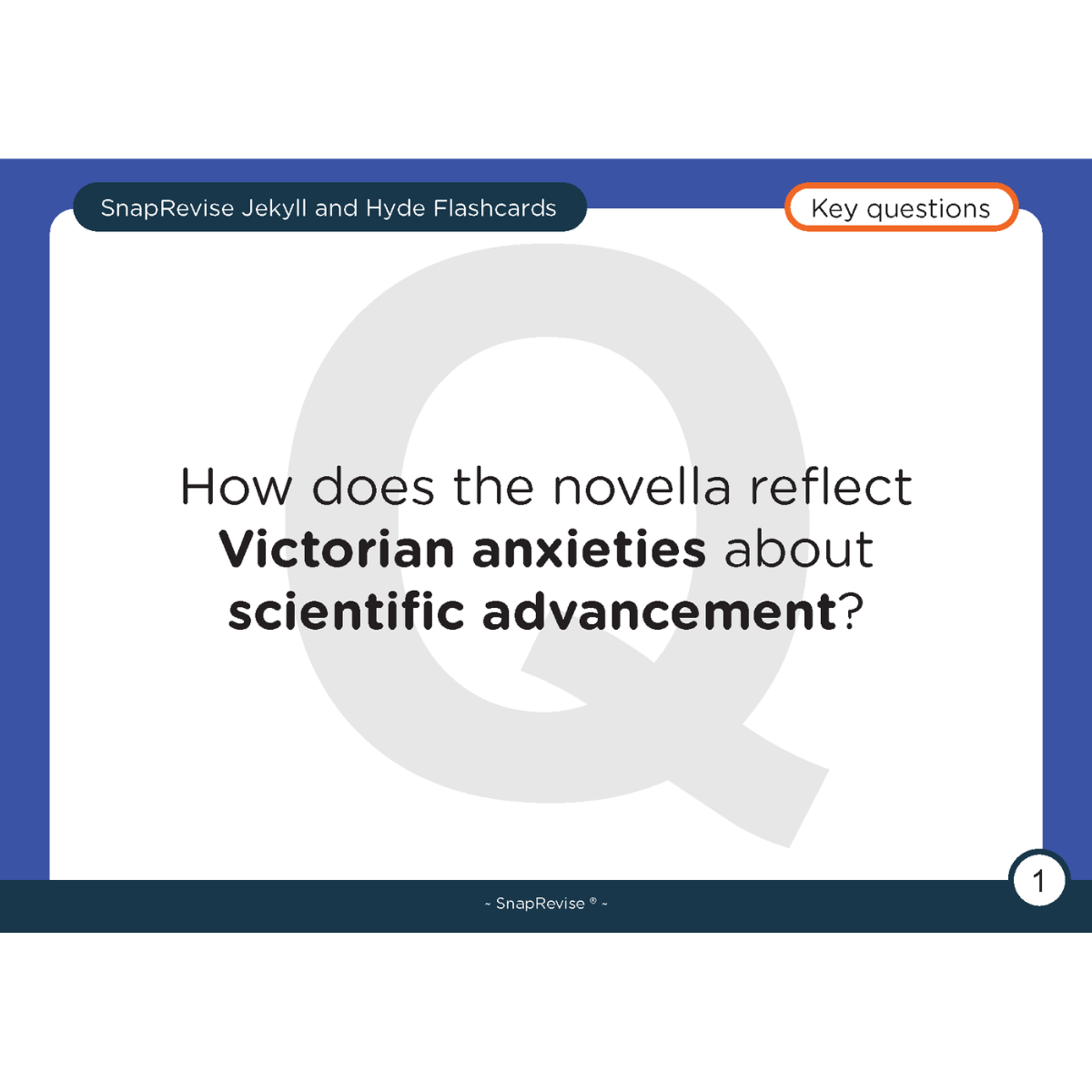 Flashcard by SnapRevise asking about Victorian anxieties and scientific advancement, with an off-center question mark watermark.
