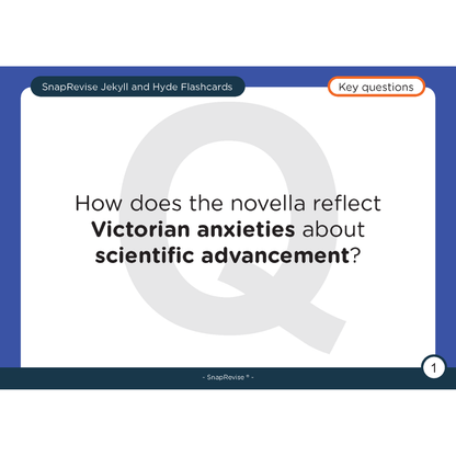 Flashcard by SnapRevise asking about Victorian anxieties and scientific advancement, with an off-center question mark watermark.

