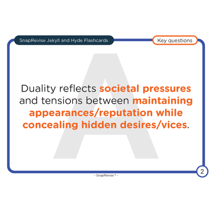 Educational flashcard by SnapRevise, with text about duality reflecting societal pressures.