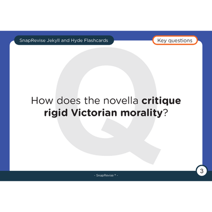 Flashcard by SnapRevise with a key question about Victorian morality against a blue background.
