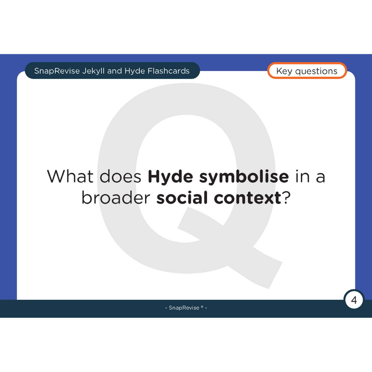 Flashcard by SnapRevise with key questions and text about the Jekyll and Hyde story.