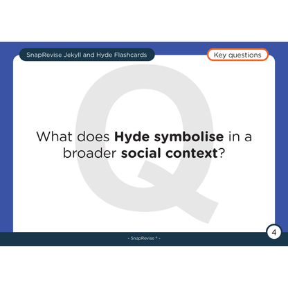 Flashcard by SnapRevise with key questions and text about the Jekyll and Hyde story.