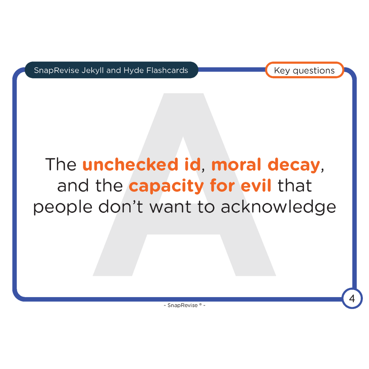 Flashcard about the unchecked id by SnapRevise with a large letter A in the background.