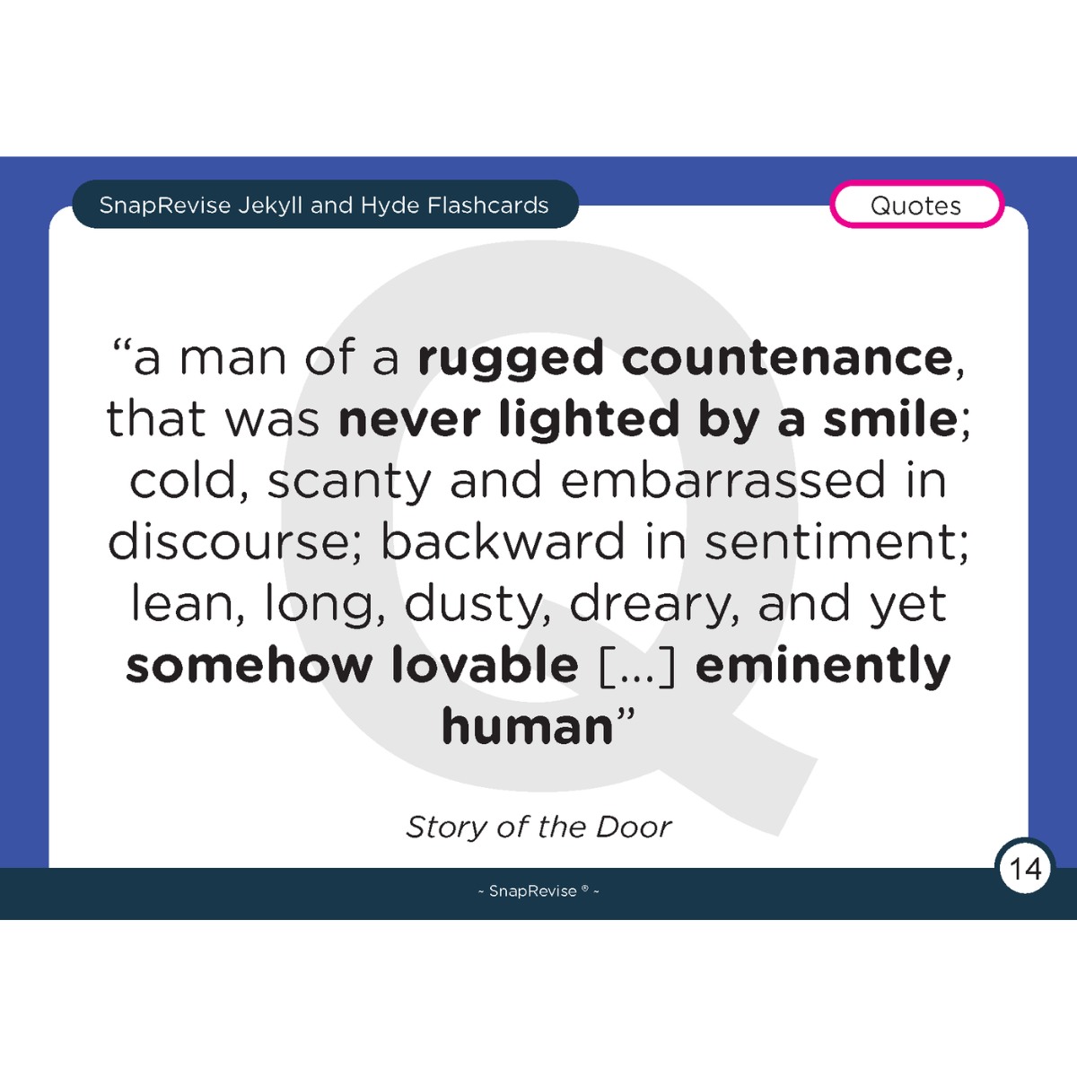 Flashcard by SnapRevise featuring a quote from Strange Case of Dr Jekyll and Mr Hyde.