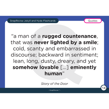 Flashcard by SnapRevise featuring a quote from Strange Case of Dr Jekyll and Mr Hyde.