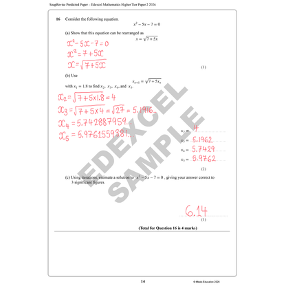 Mathematics question paper with calculations and answers on a white background