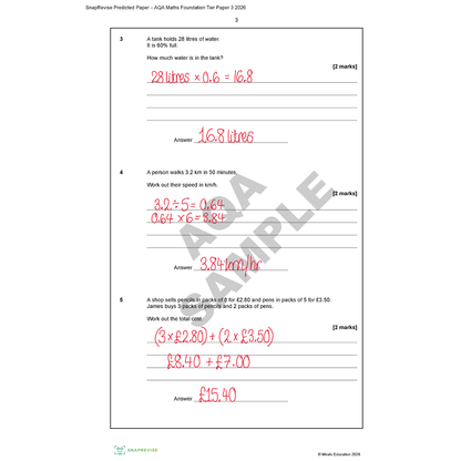 Mathematics exercise sheet with calculations and answers on a white background