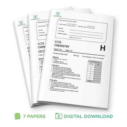 GCSE Chemistry Practice Papers 2026 Bundle by SNAPREVISE, including seven papers and a digital download option.