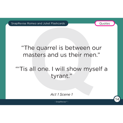 Flashcard by SnapRevise with quotes from Romeo and Juliet, Act 1, Scene 1.